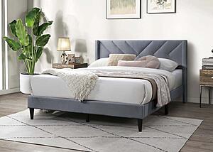 F9648F Velvet Upholstered Full Bed Gray by Poundex