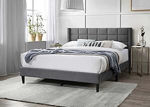 F9651F Fabric Upholstered Full Bed Gray by Poundex