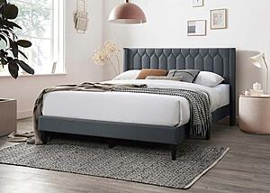 F9652F Fabric Upholstered Full Bed Charcoal by Poundex