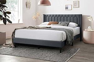 F9652Q Fabric Upholstered Queen Bed Charcoal by Poundex
