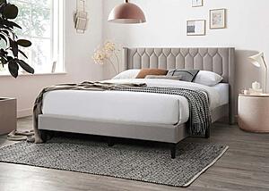 F9653F Fabric Upholstered Full Bed Light Brown by Poundex