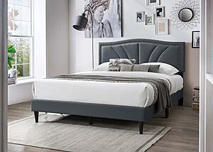 F9654F Fabric Upholstered Full Bed Charcoal by Poundex