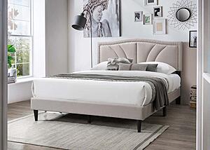F9655F Fabric Upholstered Full Bed Light Brown by Poundex