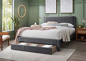 F9658F Fabric Upholstered Full Bed Dark Gray by Poundex
