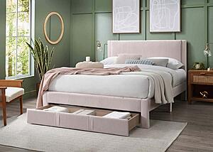 F9659F Fabric Upholstered Full Bed Light Pink by Poundex