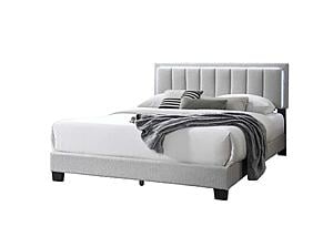 F9661F Fabric Upholstered Full Bed Light Gray by Poundex