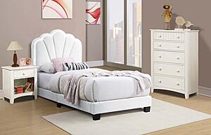 F9663T Fabric Upholstered Twin Bed White by Poundex