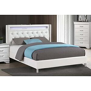 F9664Q Faux Leather Upholstered Queen Bed White/Espresso by Poundex