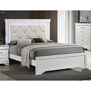 F9665EK Wood Eastern King Bed w/Led White by Poundex