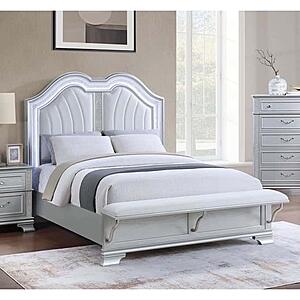 F9671F Wood Full Bed w/Led Silver by Poundex