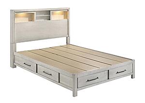 F9674Q Wood Queen Bed w/Led Antique White by Poundex