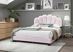 F9675F Fabric Upholstered Full Bed Pink by Poundex