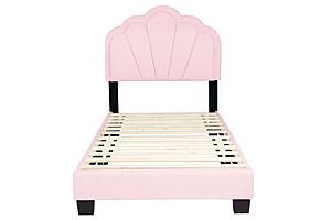 F9675T Fabric Upholstered Twin Bed Pink by Poundex