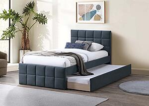 F9676F Fabric Upholstered Full Bed w/Trundle Charcoal by Poundex