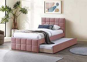 F9677T Fabric Upholstered Twin Bed w/Trundle Pink by Poundex