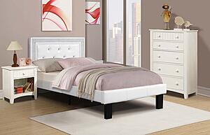 F9678T Faux Leather Upholstered Twin Bed White/Espresso by Poundex