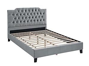 F9679F Velvet Upholstered Full Bed Gray by Poundex