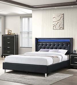 F9681Q Faux Leather Upholstered Queen Bed Black by Poundex
