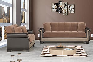 Proline Brown Sofa Bed & Loveseat by Casamode