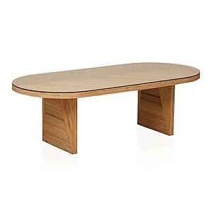 Caren Natural Rattan & Glass Oval Dining Table by TOV Furniture
