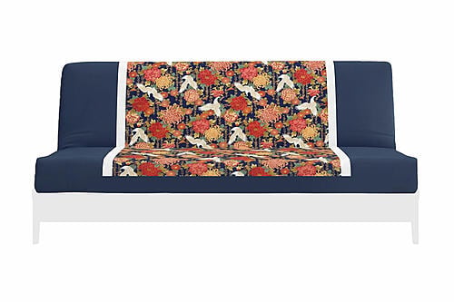 Japanese Printed Futon Cover - Storks Navy (Navy & White)