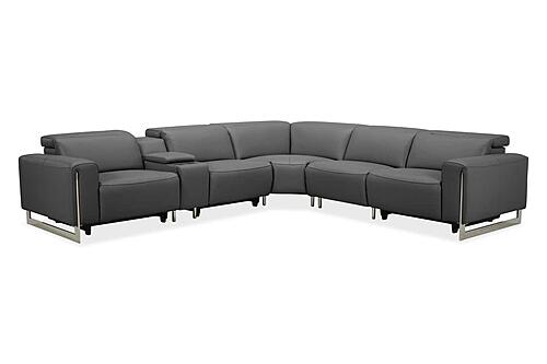 Hudson NL5101 Dark Gray Leather 6-Piece Sectional w/3 Power Recliners by BH Furniture