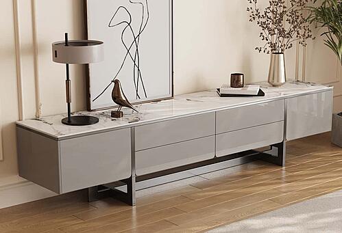 Nora Marble Style Porcelain Top TV Sideboard w/4 Drawers & 2 Storage Compartments by BH Furniture