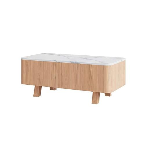 Wynter White Marble Top Coffee Table w/Oak Veneer & Solid Rubber Wood Frame by BH Furniture
