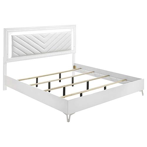 Cassia Eastern King LED Panel Bed - White High Gloss by Coaster