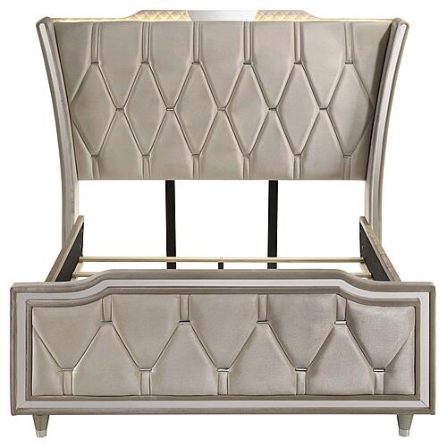 Lorient Queen Led Upholstered Wingback Bed - Ivory & Camel by Coaster