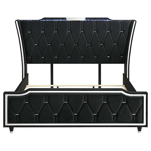 Lorient Eastern King Bed LED Upholstered Wingback Bed - Black by Coaster
