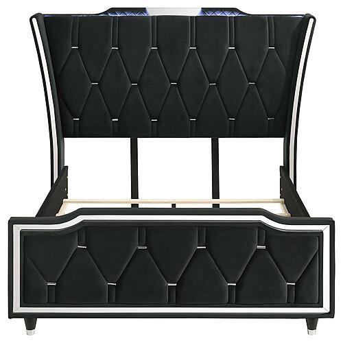 Lorient Queen LED Upholstered Wingback Bed - Black by Coaster