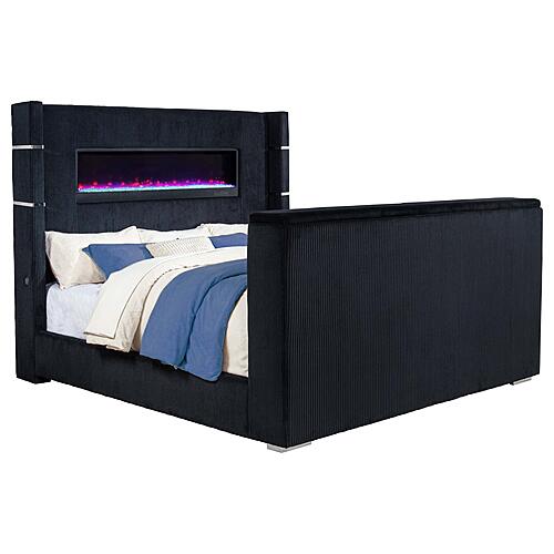 Tisdall Eastern King Flame Visualizer Wingback TV Bed - Black by Coaster