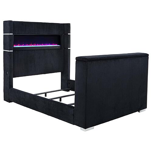 Tisdall Queen Flame Visualizer Wingback TV Bed - Black by Coaster