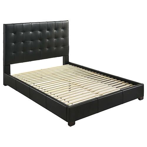 Medley Genuine Leather Queen Panel Platform Bed - Black by Coaster