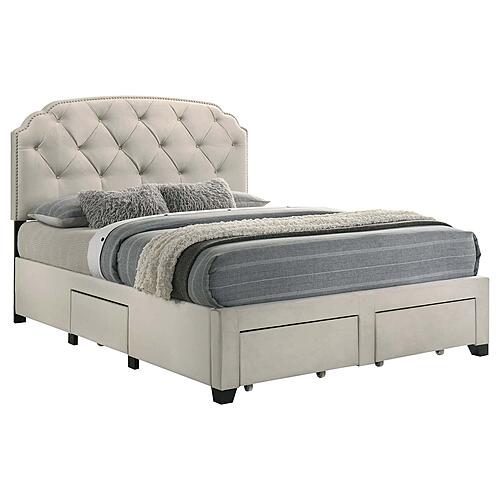 Marianna 4-drawer Upholstered Queen Storage Bed - Cream by Coaster