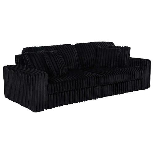 Jacana Corduroy Upholstered Dual Power Chaise Sofa - Black by Coaster