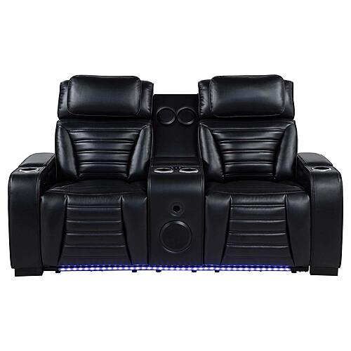 Zuma Faux Leather Dual Power Reclining LED Loveseat - Black by Coaster