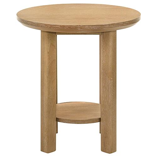 Ottowa Round Wood Side End Table With Shelf - Washed Oak by Coaster