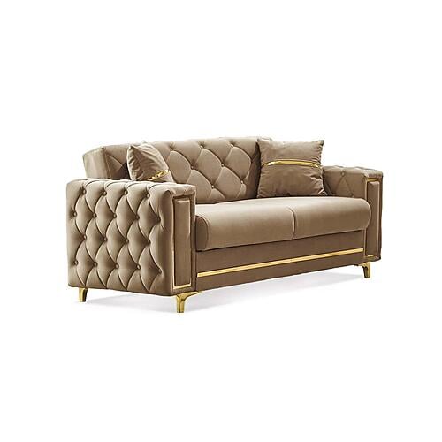 Bolivya Convertible Loveseat - Beige W/Gold Legs by Furnia Furniture