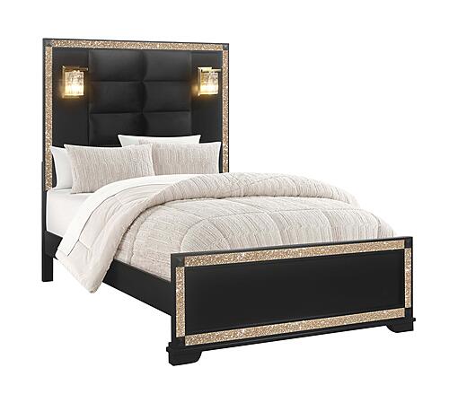 Blake Black/Gold Full Bed Group w/Lamps by Global Furniture