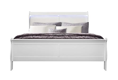 Charlie White King Bed w/LED, Dresser, Mirror & Nightstand by Global Furniture