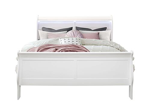 Charlie White Queen Bed w/LED, Dresser, Mirror & Nightstand by Global Furniture