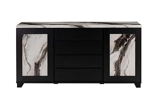 D12 Black Faux Panda Marble Top Buffet by Global Furniture
