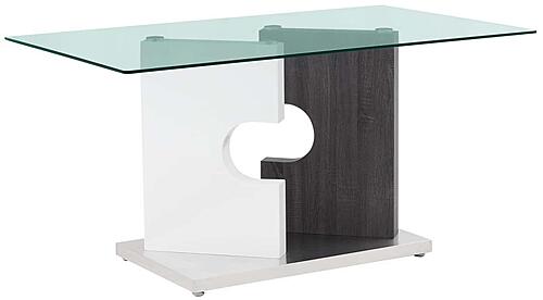 D219DT Clear Glass Top Dining Table + D915DC White Faux Leather Dining Chair by Global Furniture