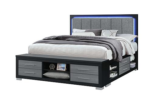 Emma Black/Grey King Bed w/LED & USB by Global Furniture