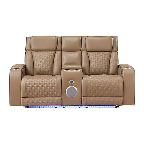 Fortuner Faux Leather Reclining Loveseat - Caramel by Galaxy Furniture