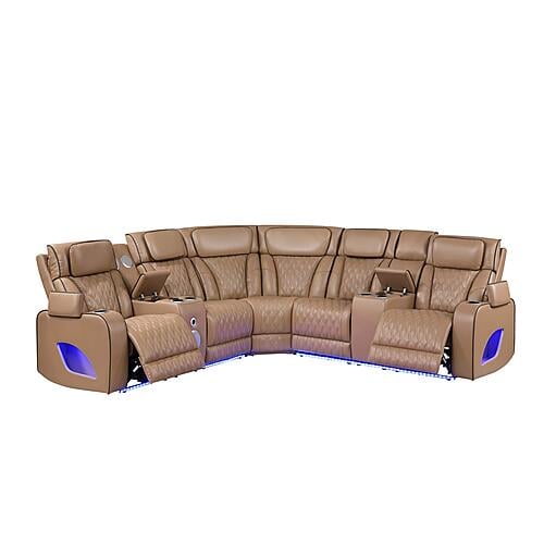 Fortuner Faux Leather Sectional Sofa - Caramel by Galaxy Furniture