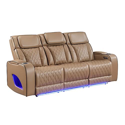 Fortuner Faux Leather Reclining Sofa - Caramel by Galaxy Furniture