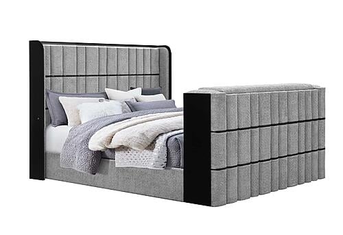 Isabella Grey King Bed w/LED, TV Lift, Speaker & Fireplace by Global Furniture